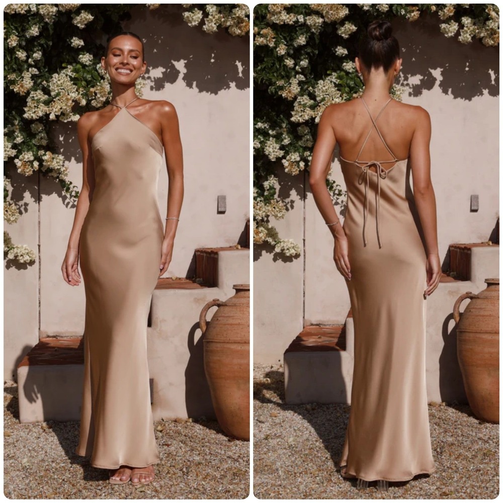 Billy J Womens Chiara Satin Halter Bridesmaid Slip Maxi Bridesmaid Dress Size 8